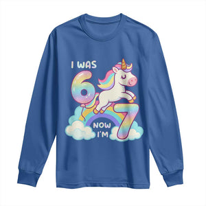 Funny Unicorn I Was 6 Now I Am 7 Long Sleeve Shirt Girl Seventh Birthday Gift TS12 Royal Blue Print Your Wear