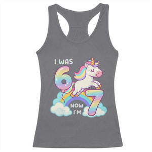 Funny Unicorn I Was 6 Now I Am 7 Racerback Tank Top Girl Seventh Birthday Gift TS12 Charcoal Print Your Wear