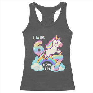 Funny Unicorn I Was 6 Now I Am 7 Racerback Tank Top Girl Seventh Birthday Gift TS12 Dark Heather Print Your Wear