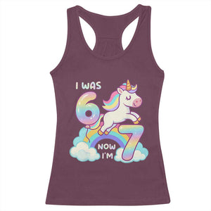 Funny Unicorn I Was 6 Now I Am 7 Racerback Tank Top Girl Seventh Birthday Gift TS12 Maroon Print Your Wear