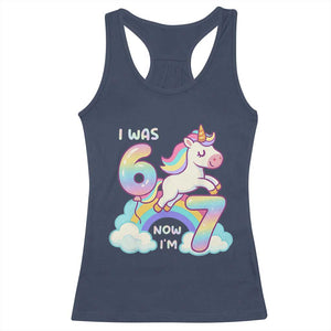Funny Unicorn I Was 6 Now I Am 7 Racerback Tank Top Girl Seventh Birthday Gift TS12 Navy Print Your Wear