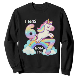 Funny Unicorn I Was 6 Now I Am 7 Sweatshirt Girl Seventh Birthday Gift TS12 Black Print Your Wear