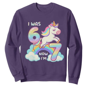 Funny Unicorn I Was 6 Now I Am 7 Sweatshirt Girl Seventh Birthday Gift TS12 Purple Print Your Wear