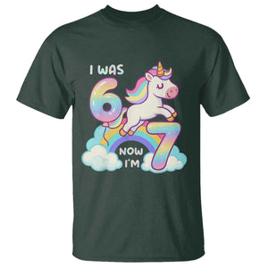 Funny Unicorn I Was 6 Now I Am 7 T Shirt Girl Seventh Birthday Gift TS12 Dark Forest Green Print Your Wear
