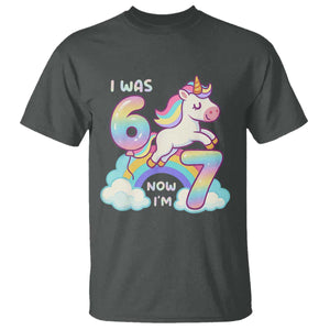 Funny Unicorn I Was 6 Now I Am 7 T Shirt Girl Seventh Birthday Gift TS12 Dark Heather Print Your Wear