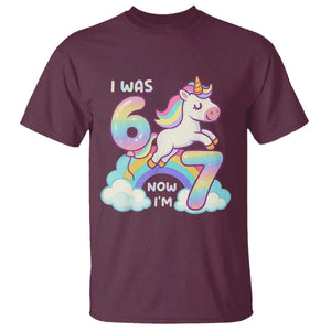 Funny Unicorn I Was 6 Now I Am 7 T Shirt Girl Seventh Birthday Gift TS12 Maroon Print Your Wear