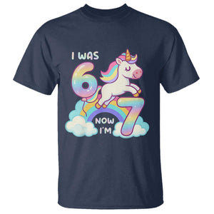 Funny Unicorn I Was 6 Now I Am 7 T Shirt Girl Seventh Birthday Gift TS12 Navy Print Your Wear