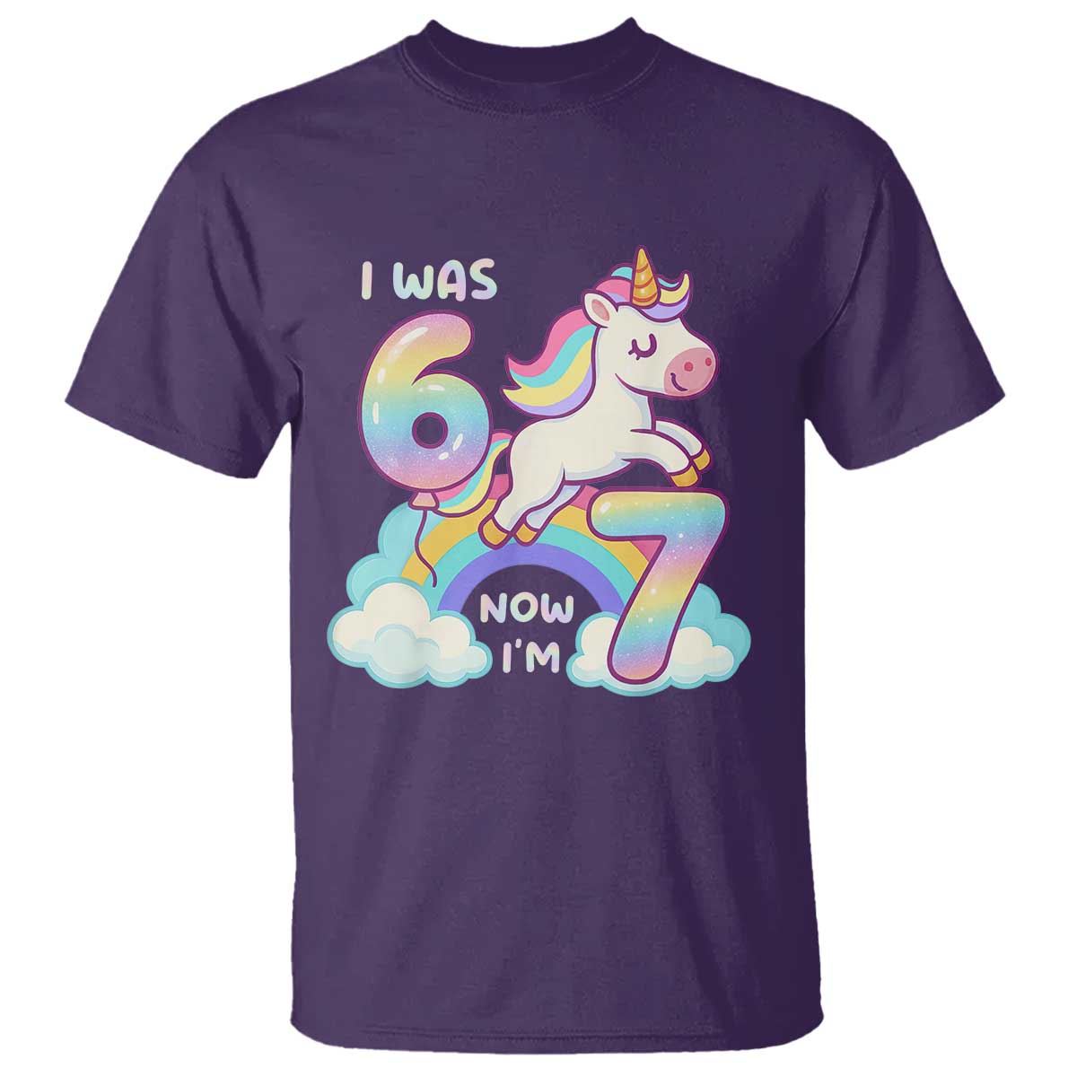 Funny Unicorn I Was 6 Now I Am 7 T Shirt Girl Seventh Birthday Gift TS12 Purple Print Your Wear
