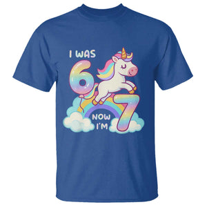 Funny Unicorn I Was 6 Now I Am 7 T Shirt Girl Seventh Birthday Gift TS12 Royal Blue Print Your Wear