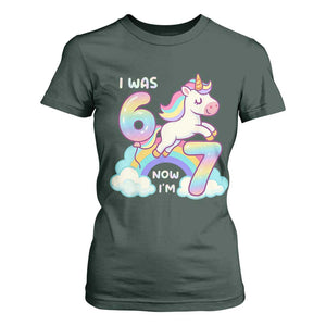 Funny Unicorn I Was 6 Now I Am 7 T Shirt For Women Girl Seventh Birthday Gift TS12 Dark Forest Green Print Your Wear