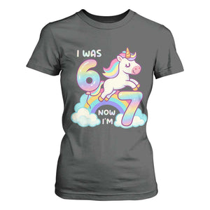 Funny Unicorn I Was 6 Now I Am 7 T Shirt For Women Girl Seventh Birthday Gift TS12 Dark Heather Print Your Wear