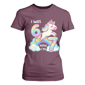 Funny Unicorn I Was 6 Now I Am 7 T Shirt For Women Girl Seventh Birthday Gift TS12 Maroon Print Your Wear