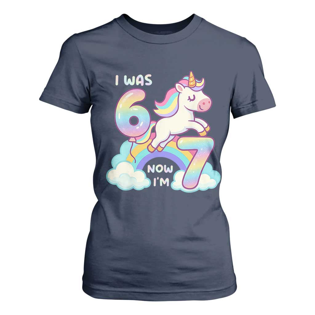 Funny Unicorn I Was 6 Now I Am 7 T Shirt For Women Girl Seventh Birthday Gift TS12 Navy Print Your Wear