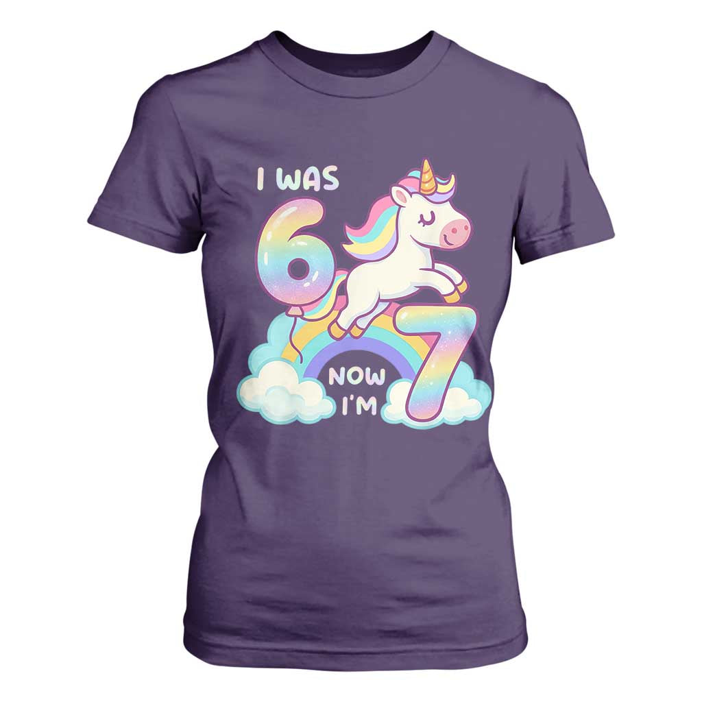 Funny Unicorn I Was 6 Now I Am 7 T Shirt For Women Girl Seventh Birthday Gift TS12 Purple Print Your Wear