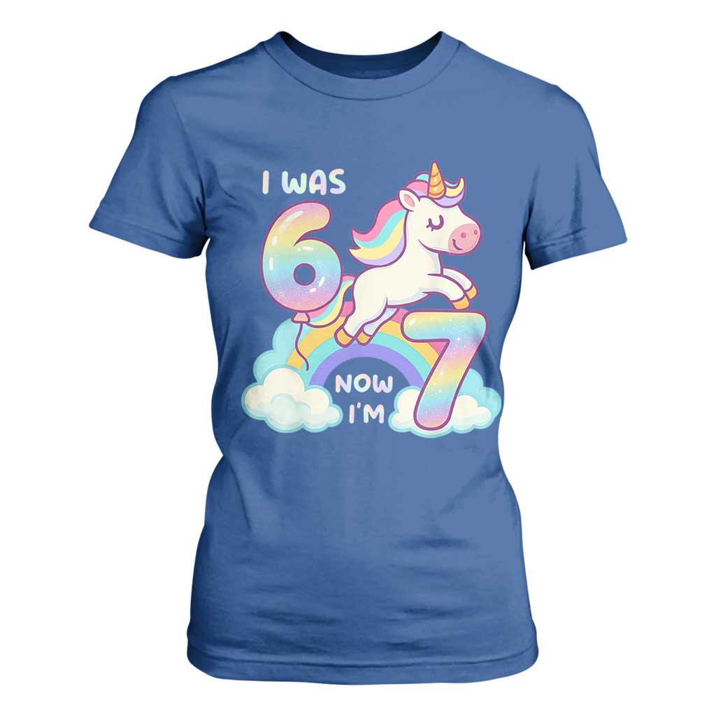Funny Unicorn I Was 6 Now I Am 7 T Shirt For Women Girl Seventh Birthday Gift TS12 Royal Blue Print Your Wear