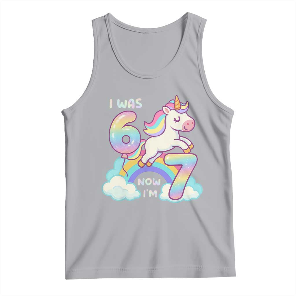 Funny Unicorn I Was 6 Now I Am 7 Tank Top Girl Seventh Birthday Gift TS12 Athletic Heather Print Your Wear