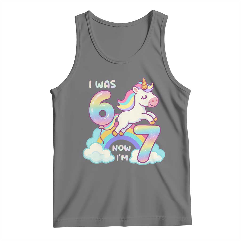 Funny Unicorn I Was 6 Now I Am 7 Tank Top Girl Seventh Birthday Gift TS12 Black Heather Print Your Wear