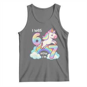 Funny Unicorn I Was 6 Now I Am 7 Tank Top Girl Seventh Birthday Gift TS12 Black Heather Print Your Wear