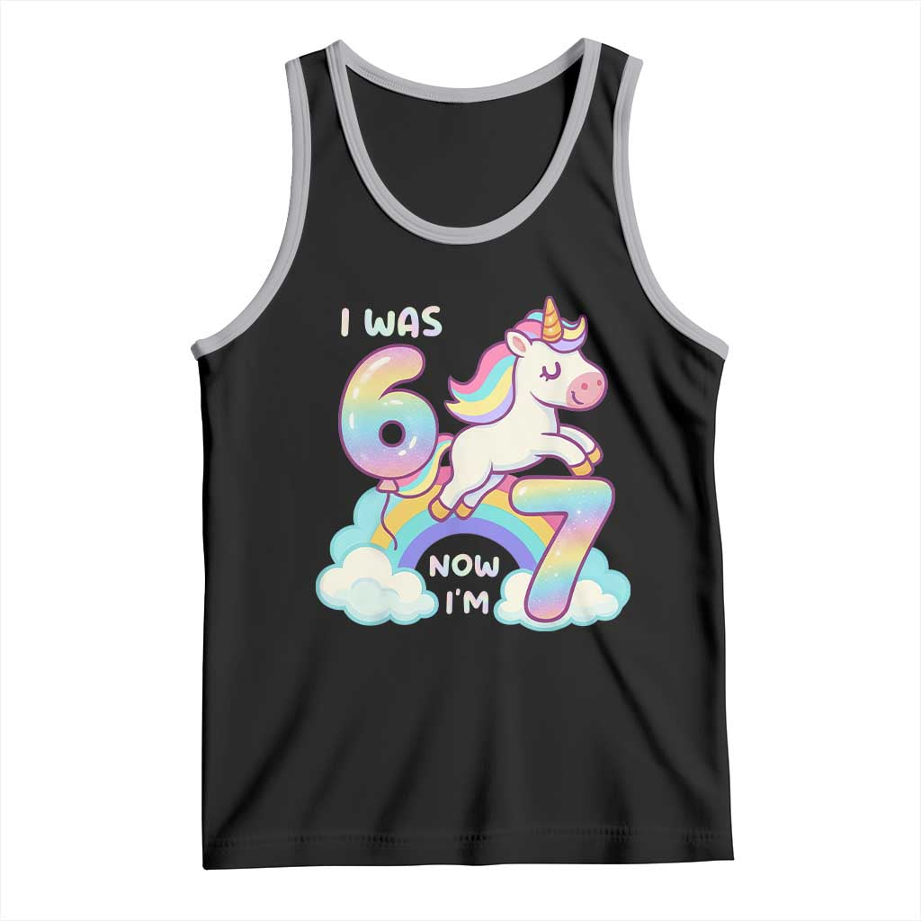Funny Unicorn I Was 6 Now I Am 7 Tank Top Girl Seventh Birthday Gift TS12 Black Athletic Heather Print Your Wear