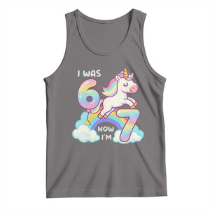 Funny Unicorn I Was 6 Now I Am 7 Tank Top Girl Seventh Birthday Gift TS12 Deep Heather Print Your Wear