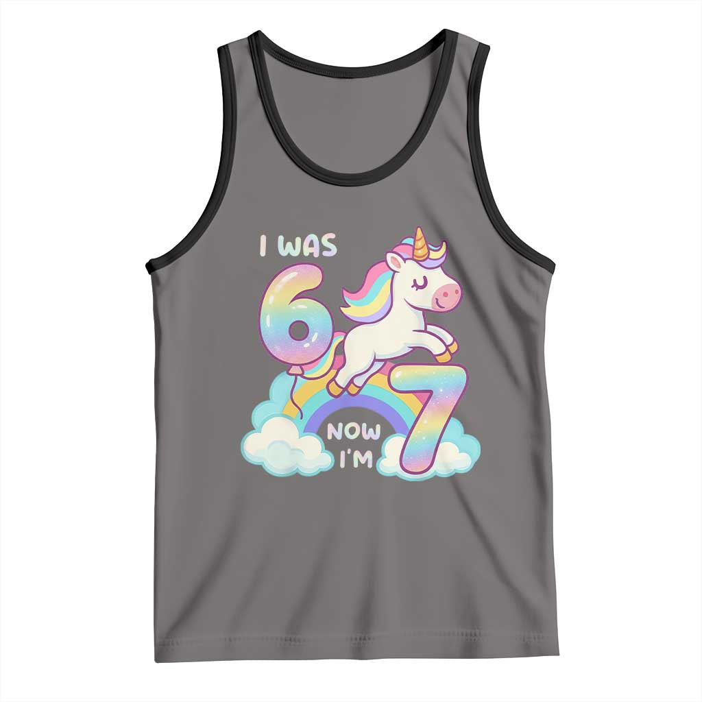 Funny Unicorn I Was 6 Now I Am 7 Tank Top Girl Seventh Birthday Gift TS12 Deep Heather Black Print Your Wear