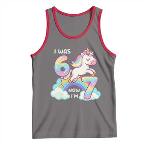 Funny Unicorn I Was 6 Now I Am 7 Tank Top Girl Seventh Birthday Gift TS12 Deep Heather Red Print Your Wear