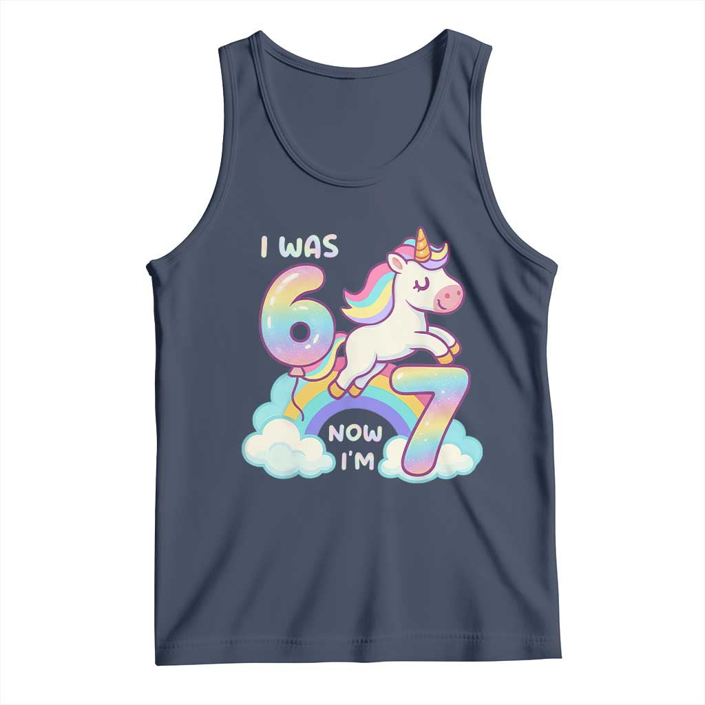 Funny Unicorn I Was 6 Now I Am 7 Tank Top Girl Seventh Birthday Gift TS12 Navy Print Your Wear