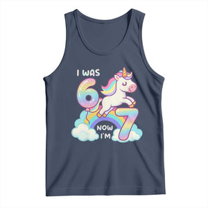 Funny Unicorn I Was 6 Now I Am 7 Tank Top Girl Seventh Birthday Gift TS12 Navy Print Your Wear