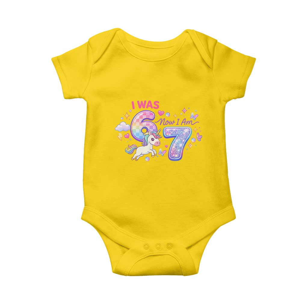 I Was 6 Now I Am 7 Baby Onesie Funny Birthday Alpha Kids TS12 Daisy Print Your Wear