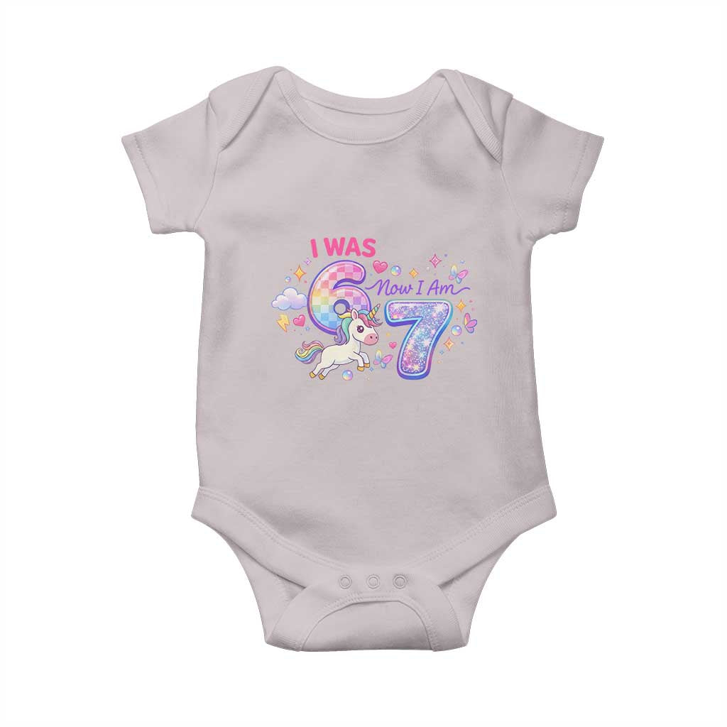 I Was 6 Now I Am 7 Baby Onesie Funny Birthday Alpha Kids TS12 Ice Gray Print Your Wear