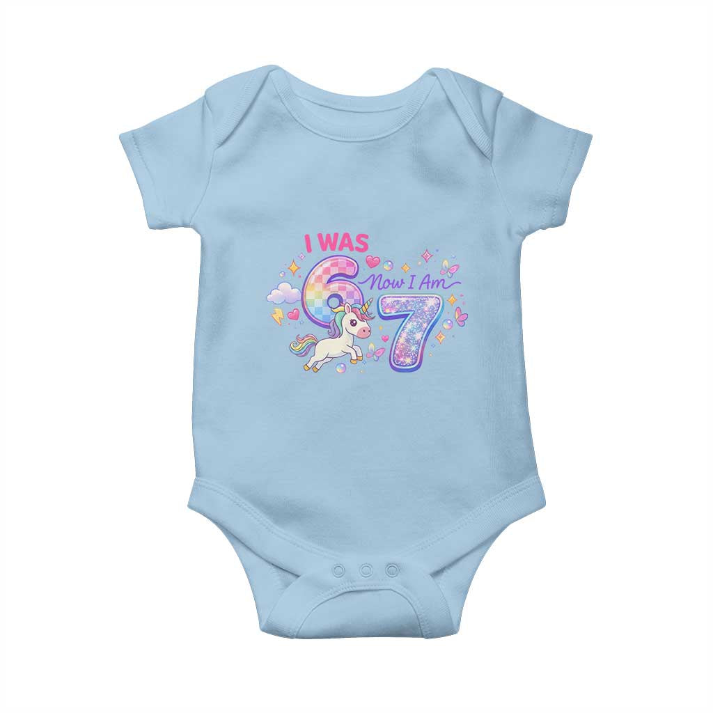 I Was 6 Now I Am 7 Baby Onesie Funny Birthday Alpha Kids TS12 Light Blue Print Your Wear