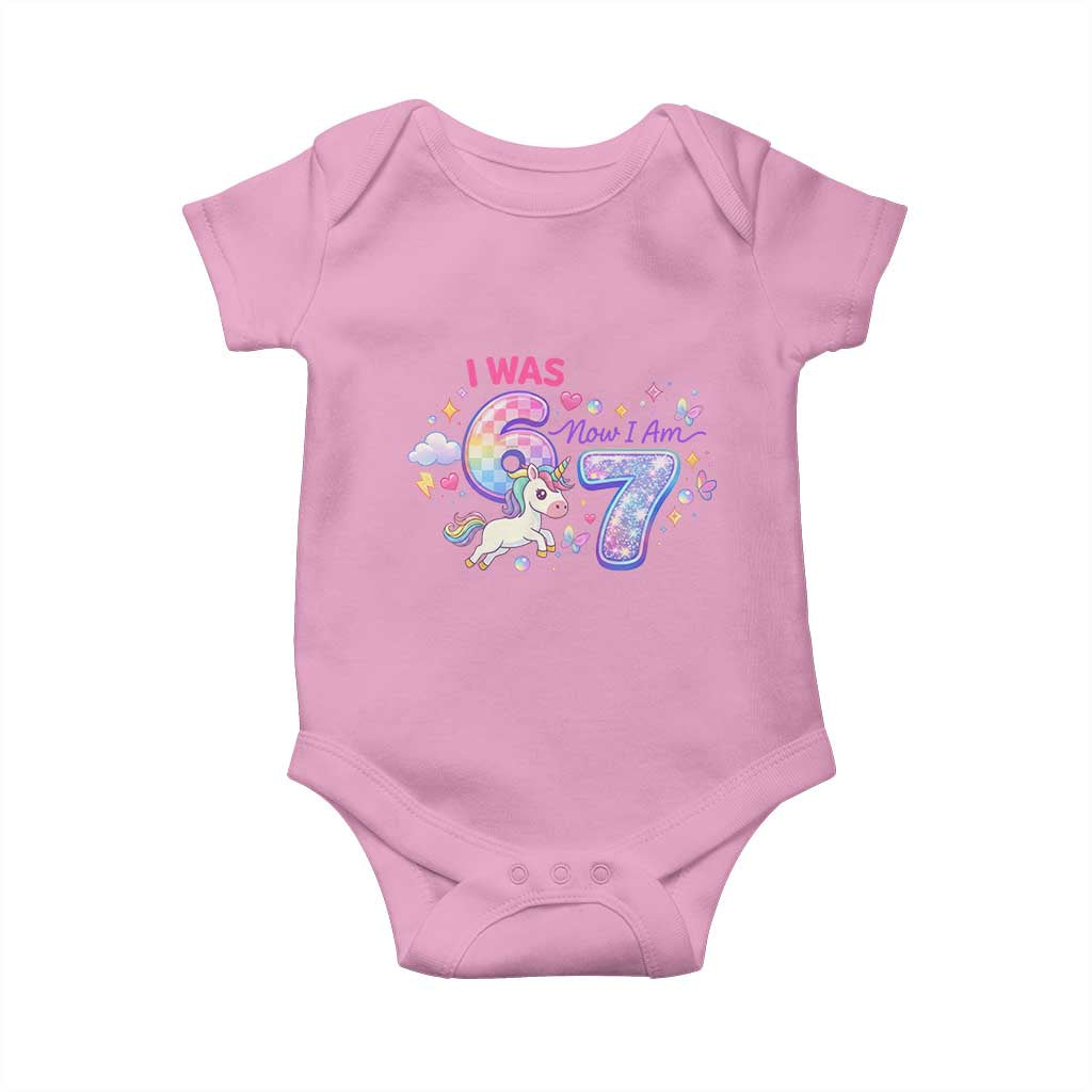 I Was 6 Now I Am 7 Baby Onesie Funny Birthday Alpha Kids TS12 Light Pink Print Your Wear