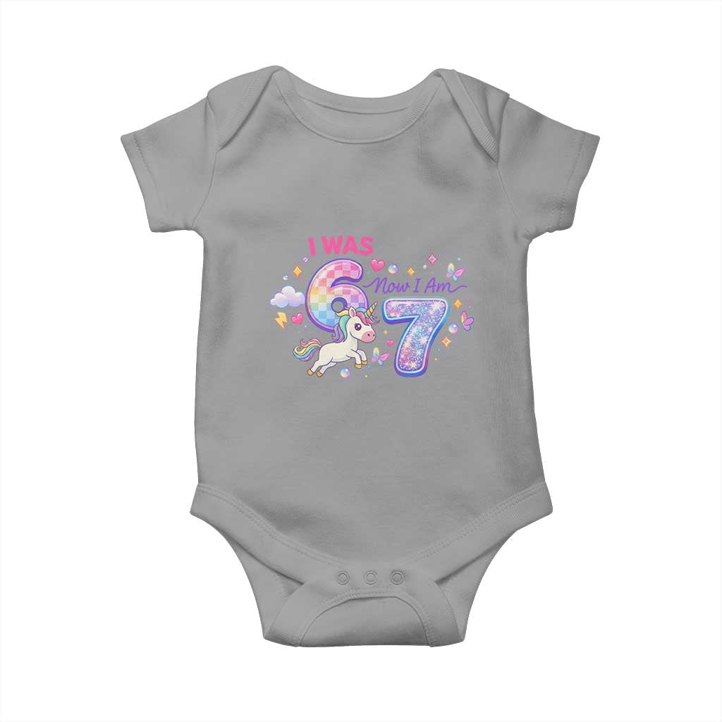 I Was 6 Now I Am 7 Baby Onesie Funny Birthday Alpha Kids TS12 Sport Gray Print Your Wear