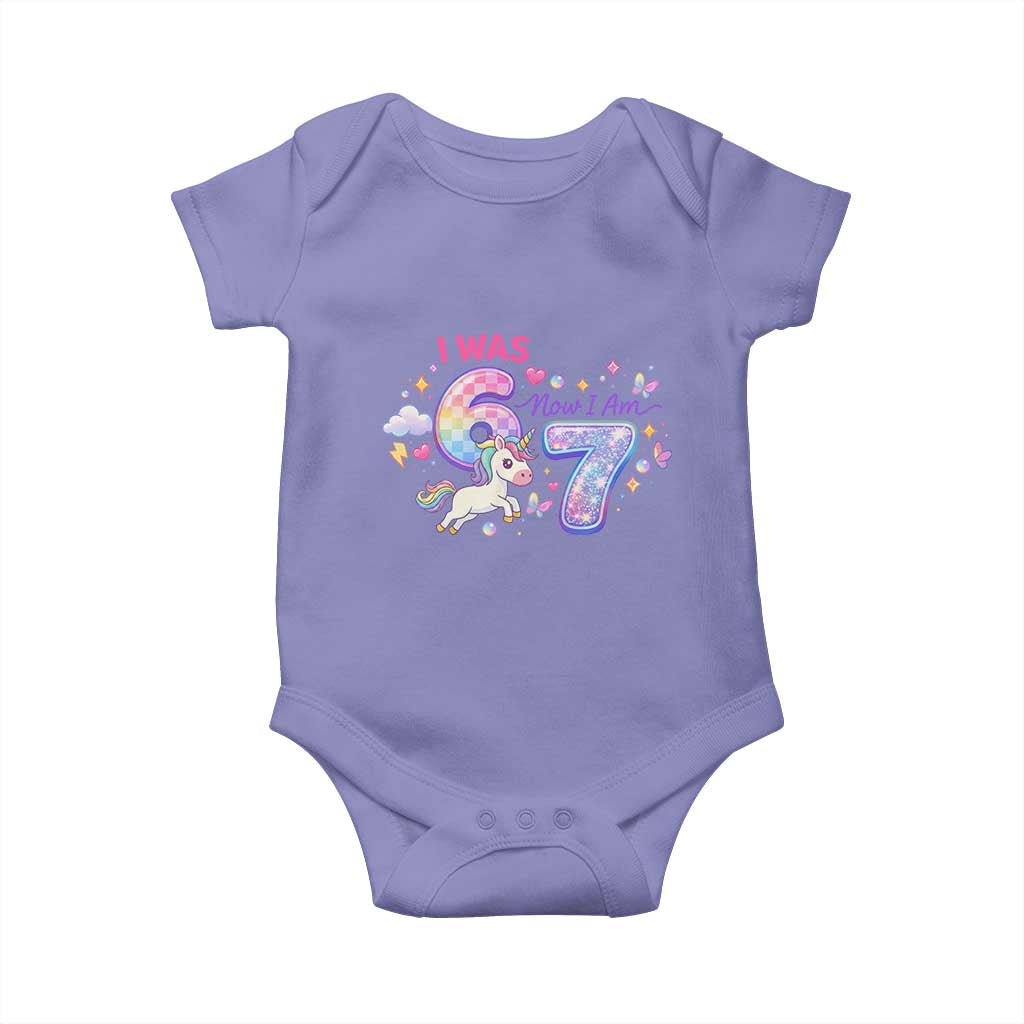 I Was 6 Now I Am 7 Baby Onesie Funny Birthday Alpha Kids TS12 Violet Print Your Wear