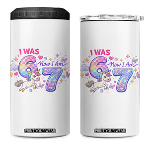 I Was 6 Now I Am 7 4 in 1 Can Cooler Tumbler Funny Birthday Alpha Kids TS12 One Size: 16 oz White Print Your Wear