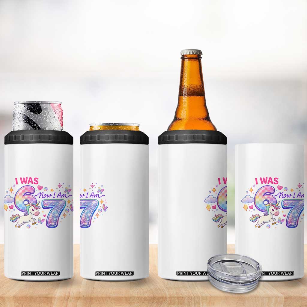 I Was 6 Now I Am 7 4 in 1 Can Cooler Tumbler Funny Birthday Alpha Kids TS12 Print Your Wear