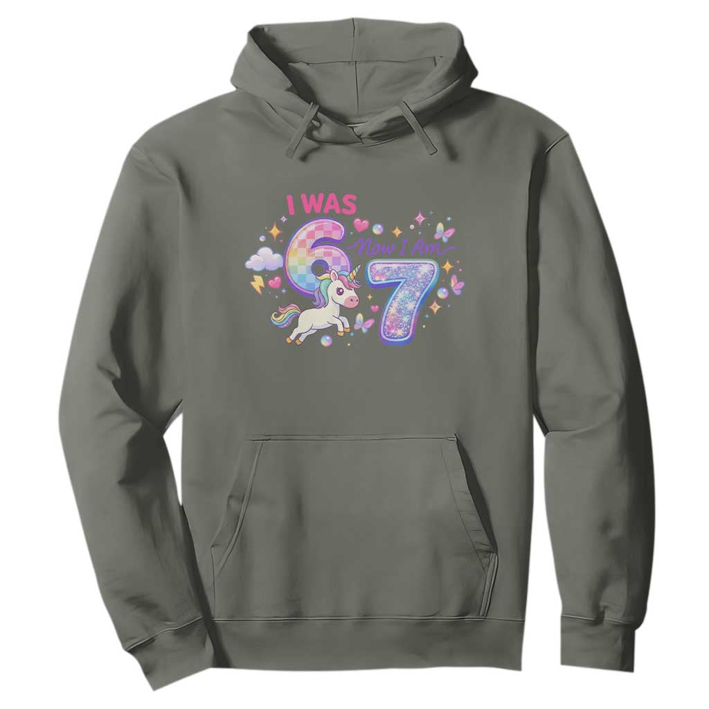 I Was 6 Now I Am 7 Hoodie Funny Birthday Alpha Kids TS12 Military Green Print Your Wear