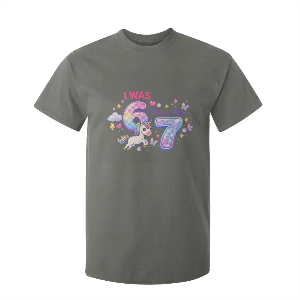 I Was 6 Now I Am 7 T Shirt For Kid Funny Birthday Alpha Kids TS12 Military Green Print Your Wear