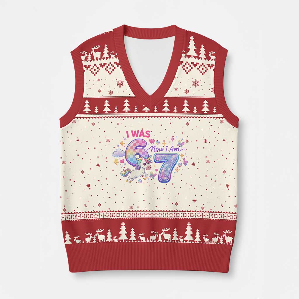 I Was 6 Now I Am 7 V-Neck Knit Sweater Vest Funny Birthday Alpha Kids TS12 Beige Red Print Your Wear