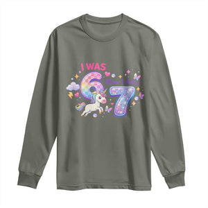 I Was 6 Now I Am 7 Long Sleeve Shirt Funny Birthday Alpha Kids TS12 Military Green Print Your Wear