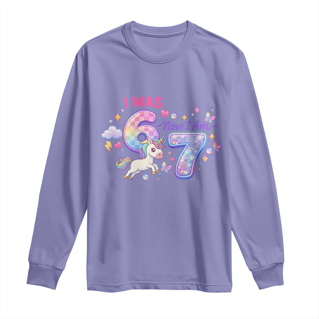 I Was 6 Now I Am 7 Long Sleeve Shirt Funny Birthday Alpha Kids TS12 Violet Print Your Wear