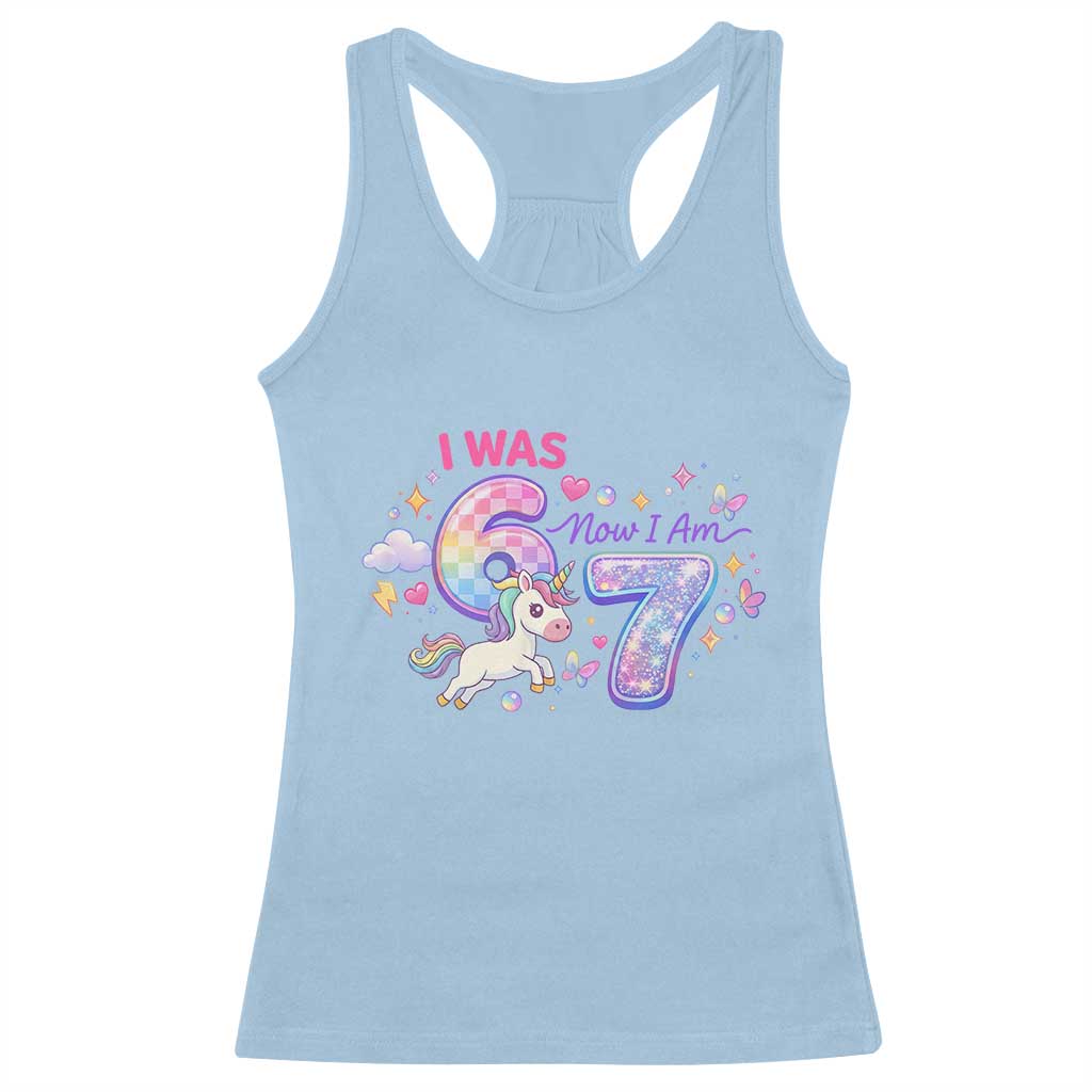 I Was 6 Now I Am 7 Racerback Tank Top Funny Birthday Alpha Kids TS12 Light Blue Print Your Wear
