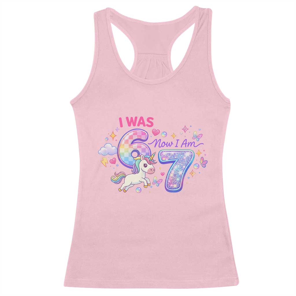 I Was 6 Now I Am 7 Racerback Tank Top Funny Birthday Alpha Kids TS12 Light Pink Print Your Wear