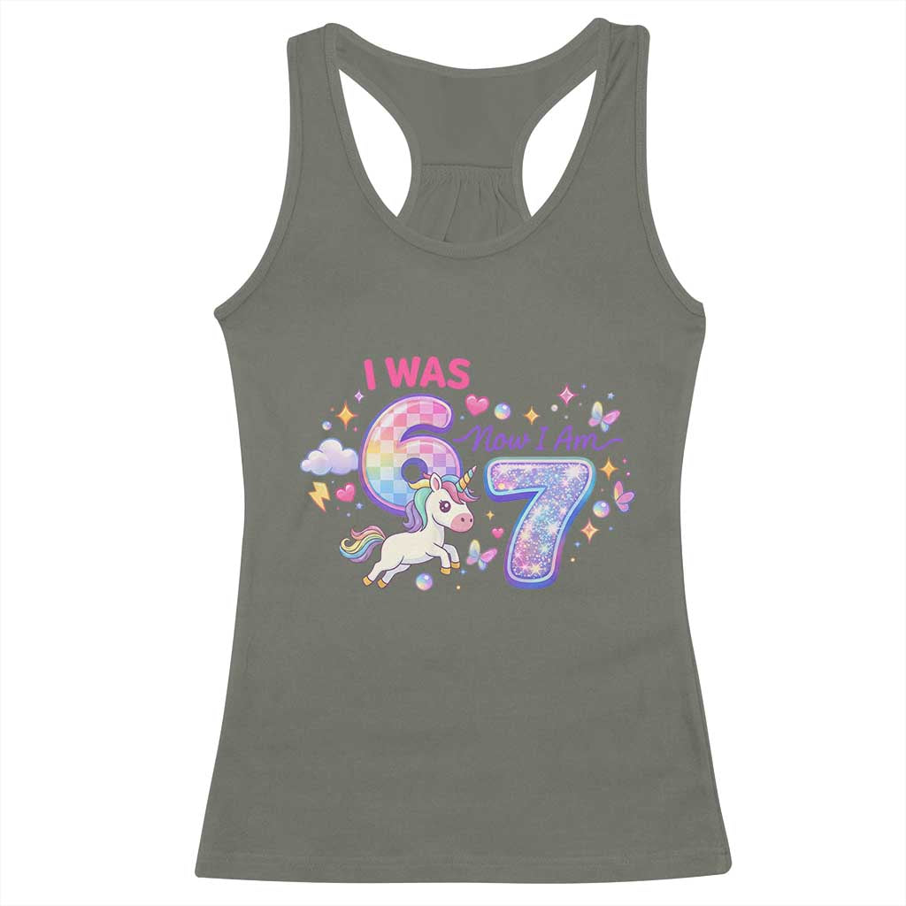 I Was 6 Now I Am 7 Racerback Tank Top Funny Birthday Alpha Kids TS12 Military Green Print Your Wear