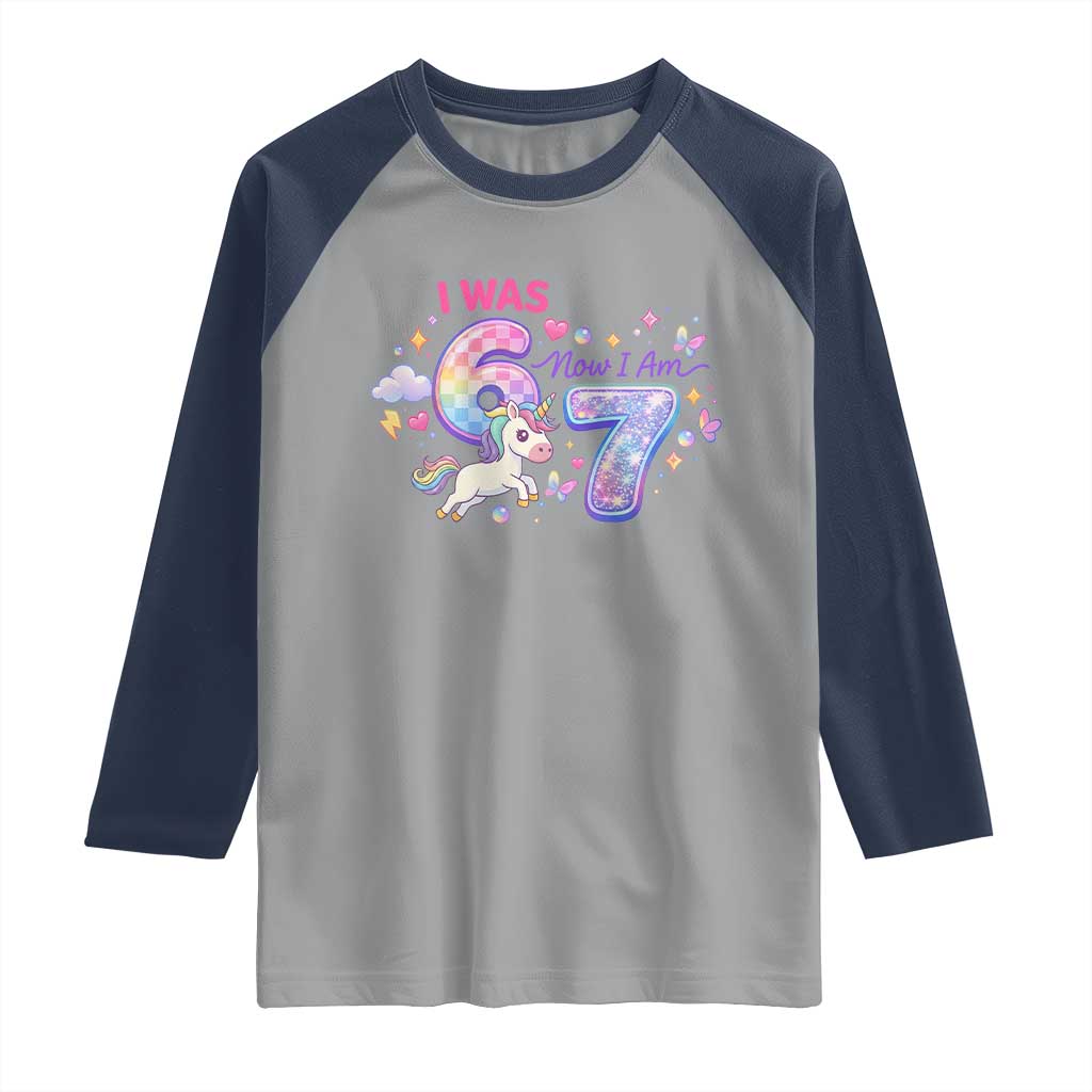 I Was 6 Now I Am 7 Raglan Shirt Funny Birthday Alpha Kids TS12 Sport Gray Navy Print Your Wear