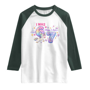 I Was 6 Now I Am 7 Raglan Shirt Funny Birthday Alpha Kids TS12 White Dark Forest Green Print Your Wear