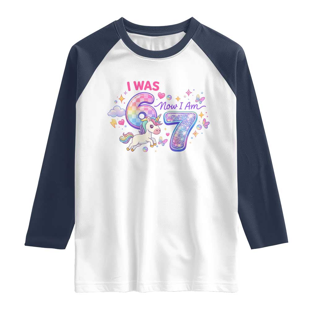 I Was 6 Now I Am 7 Raglan Shirt Funny Birthday Alpha Kids TS12 White Navy Print Your Wear
