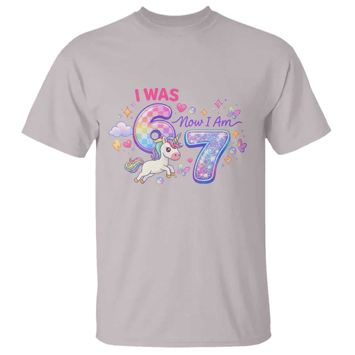 I Was 6 Now I Am 7 T Shirt Funny Birthday Alpha Kids TS12 Ice Gray Print Your Wear