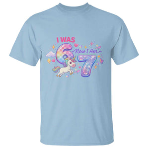 I Was 6 Now I Am 7 T Shirt Funny Birthday Alpha Kids TS12 Light Blue Print Your Wear