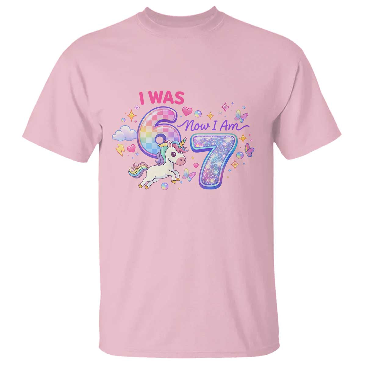 I Was 6 Now I Am 7 T Shirt Funny Birthday Alpha Kids TS12 Light Pink Print Your Wear